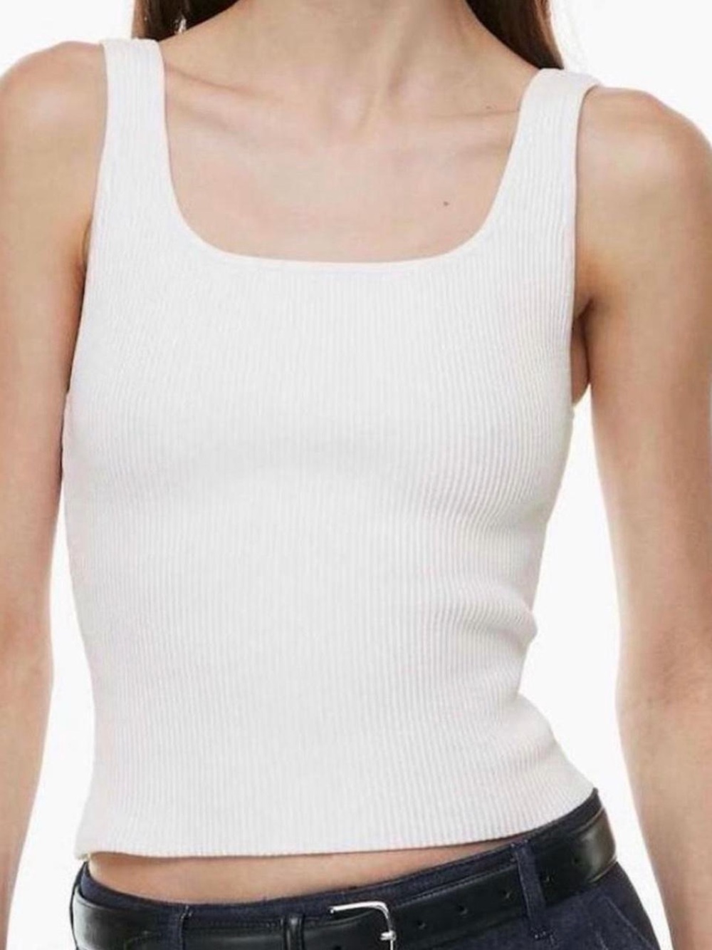 Aritzia Babaton Sculpt Knit Squareneck Tank in White.